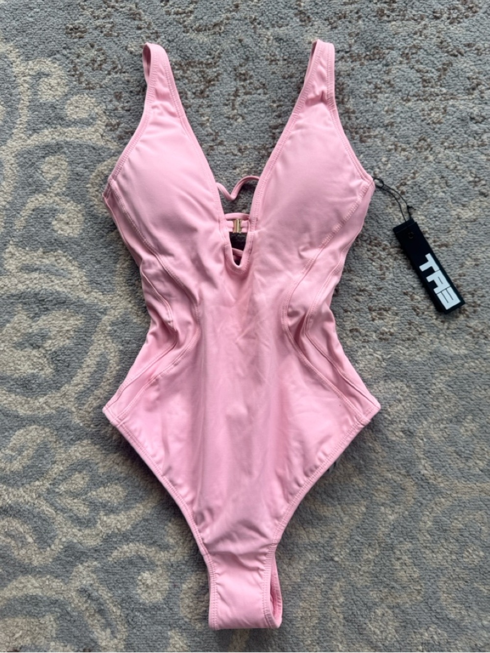 TA3 Brazilian Plungey Keyhole Snatched Corset Swimsuit Flamingo Pink XS Short
